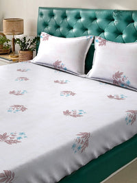 KLOTTHE White Floral Dilengkapi 400 TC Kapas Tulen Cadar Super King Dengan 2 Sarung Bantal
