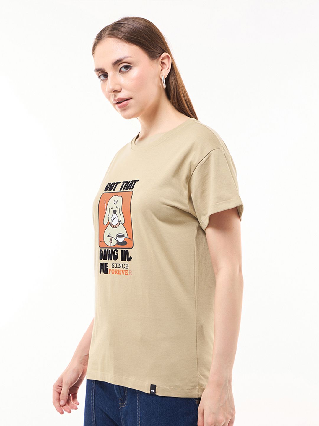 Bewakoof Women Graphic Printed Round Neck Pure Cotton Relaxed Fit T-shirt