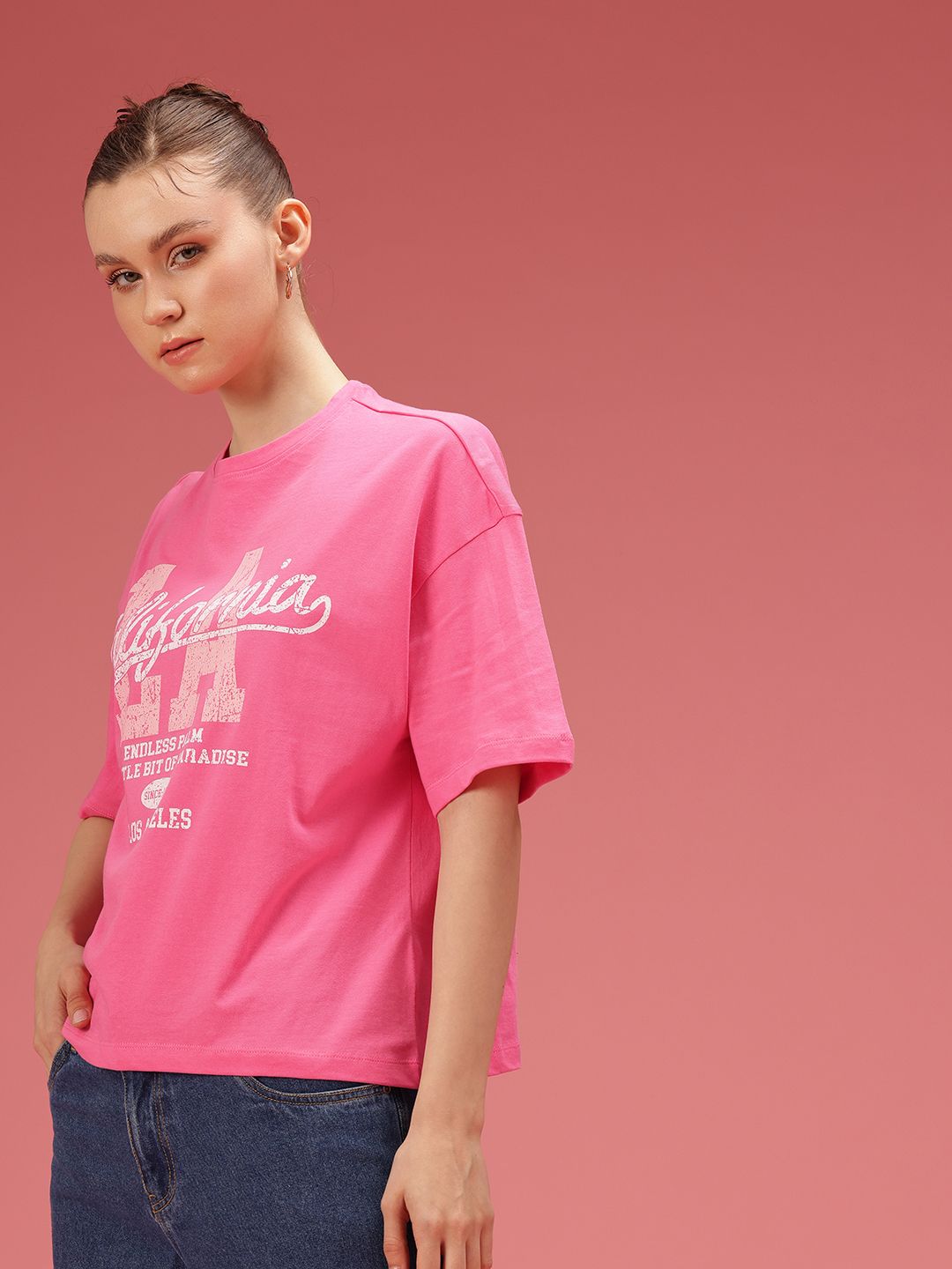 DressBerry Typography Printed Drop-Shoulder Sleeves Relaxed Fit Pure Cotton T-shirt