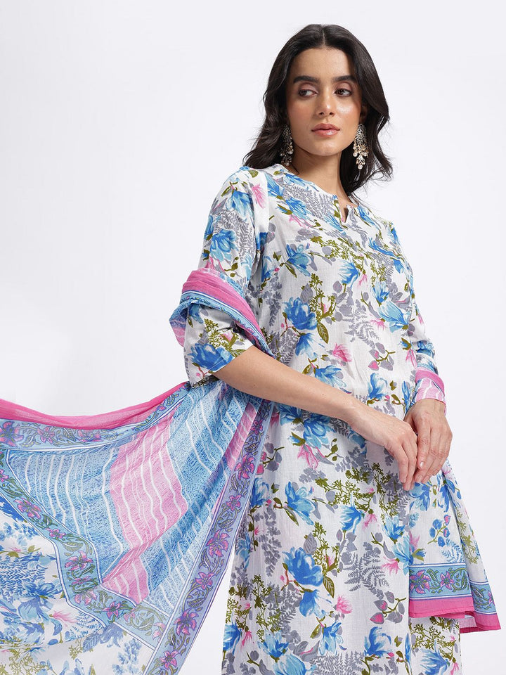 Anouk Floral Printed Pure Cotton Kurta with Trousers & Dupatta