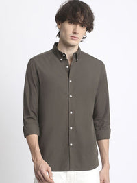 THE BEAR HOUSE Men Solid Slim Fit Button-Down Collar Pure Cotton Casual Shirt