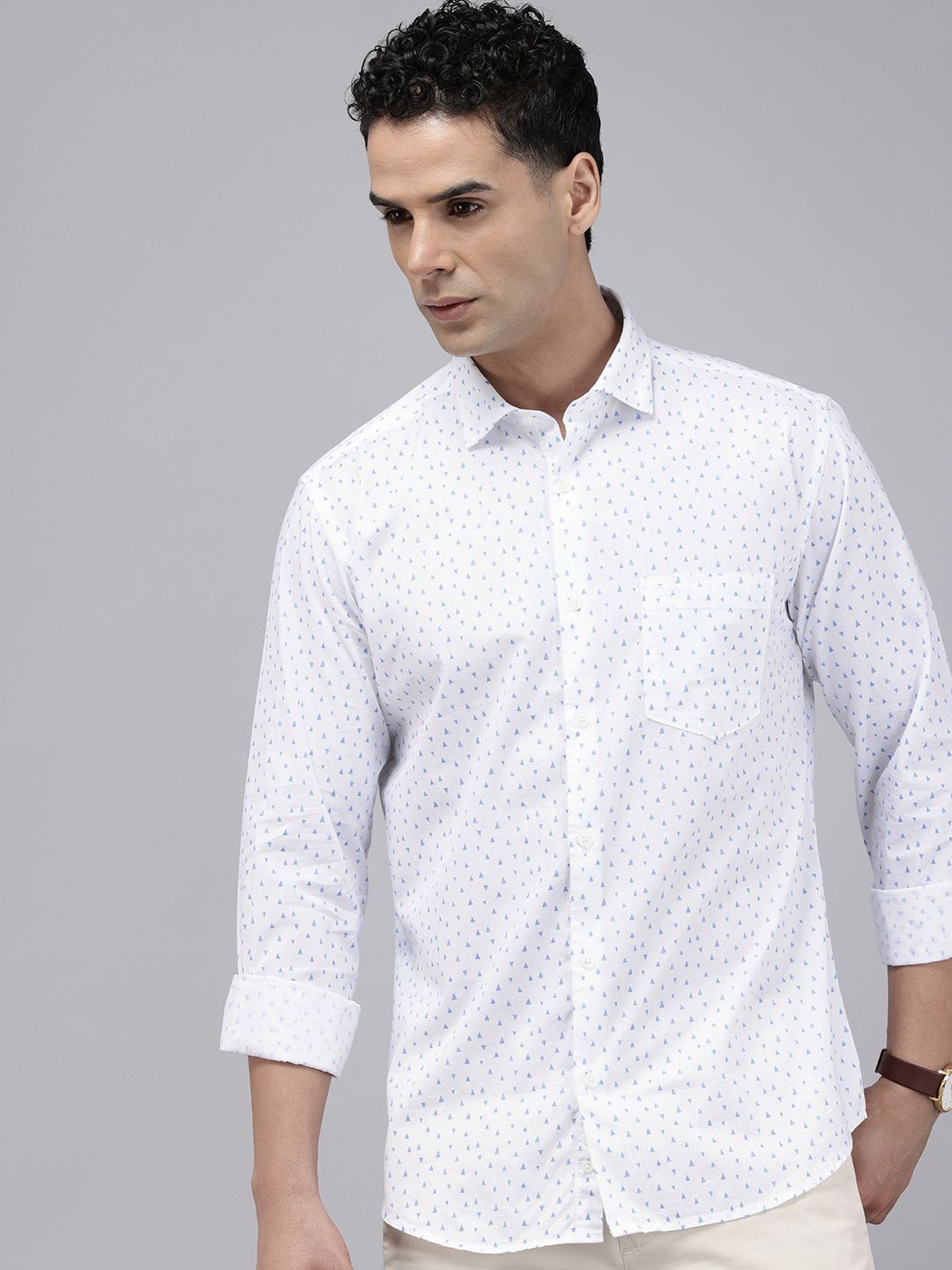 Park Avenue Slim Fit Opaque Geometric Printed Pure Cotton Casual Shirt