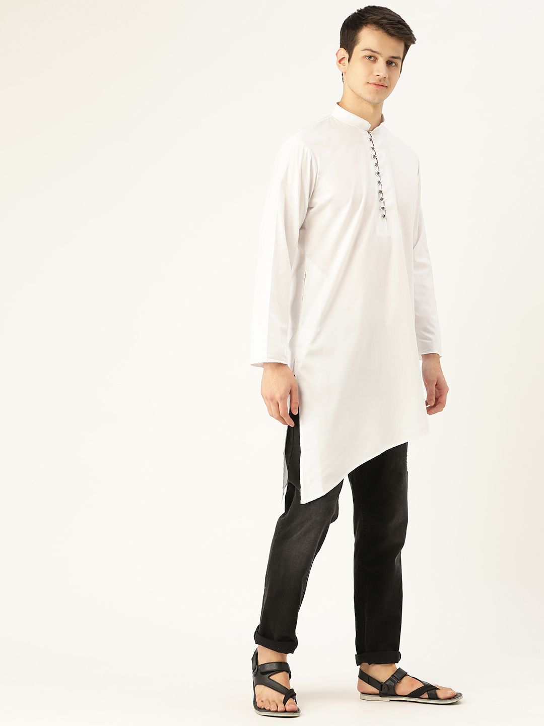 SOJANYA Lelaki Putih Solid Straight Asymmetric Kurta