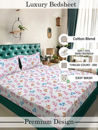 Myntra Elegant Homes White Floral 300 TC King Bedsheet with 2 Pillow Covers