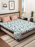 Myntra Elegant Homes Green Floral Cotton 300 TC Fitted Super King Fine Bedsheet with 2 Pillow Covers-106 x 106 inches