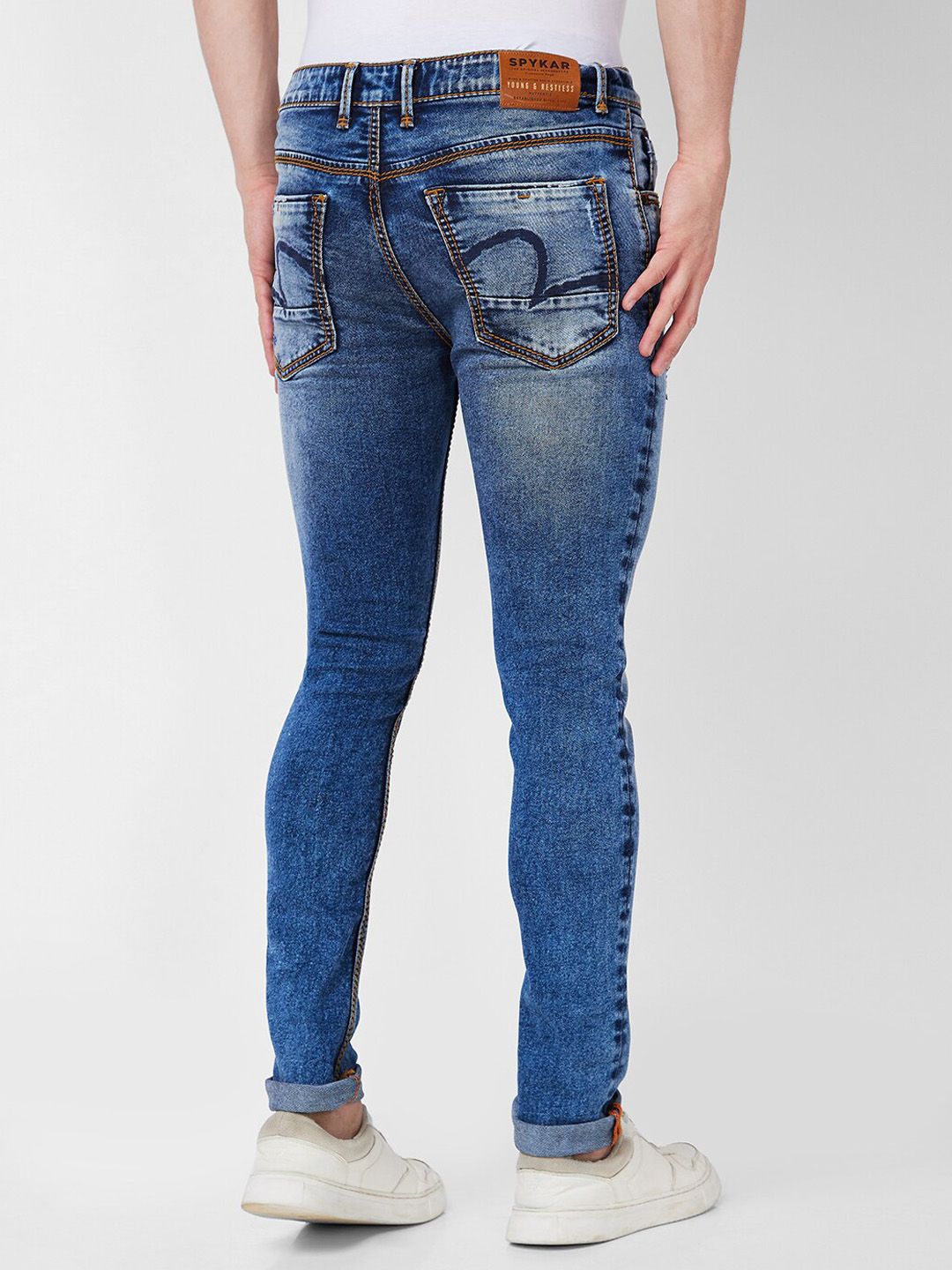 SPYKAR Men Skinny Fit Low-Rise Mildly Distressed Heavy Fade Whiskers Cotton Jeans