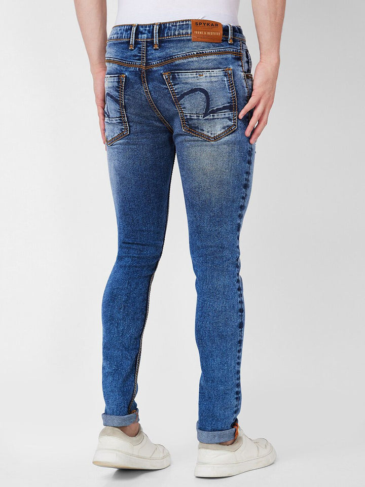 SPYKAR Men Skinny Fit Low-Rise Mildly Distressed Heavy Fade Whiskers Cotton Jeans