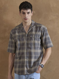 DENNISON Men Comfort Relaxed Fit Checked Dual Flap Pocket Cotton Shirt