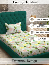 Myntra Elegant Homes Green Floral 400 TC Cadar Tempat Tidur Single dengan 1 Sarung Bantal