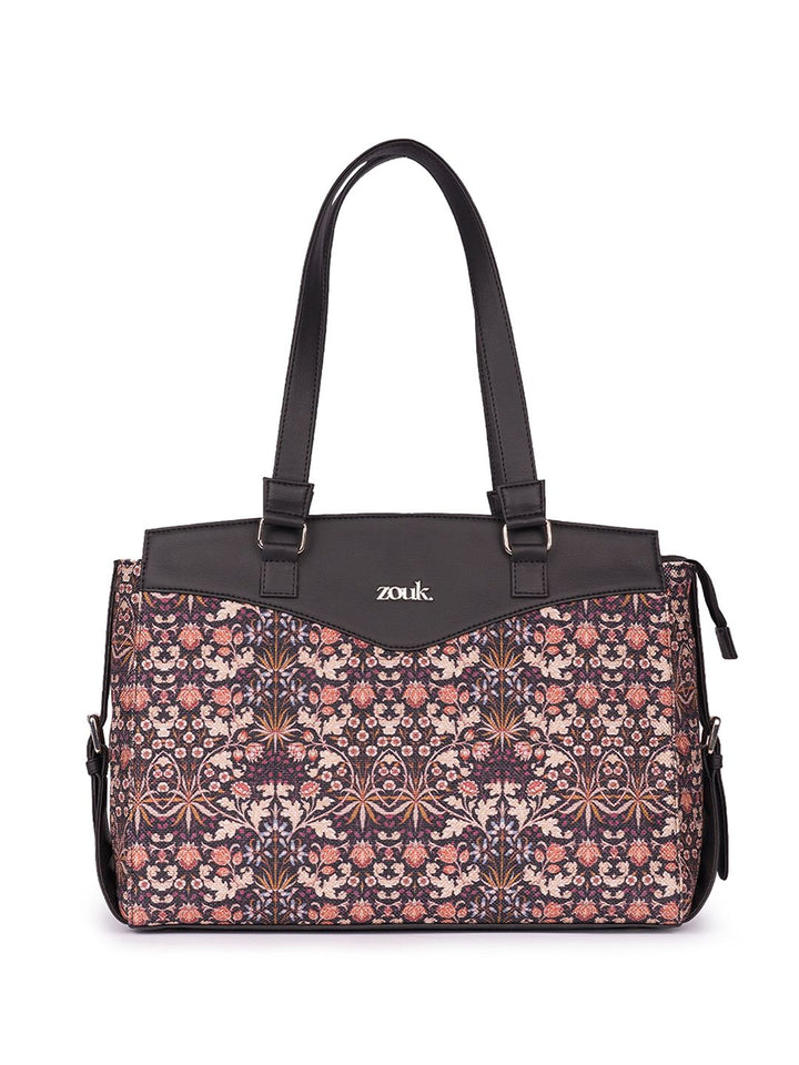 ZOUK Floral Printed Structured Jute Shoulder Bag
