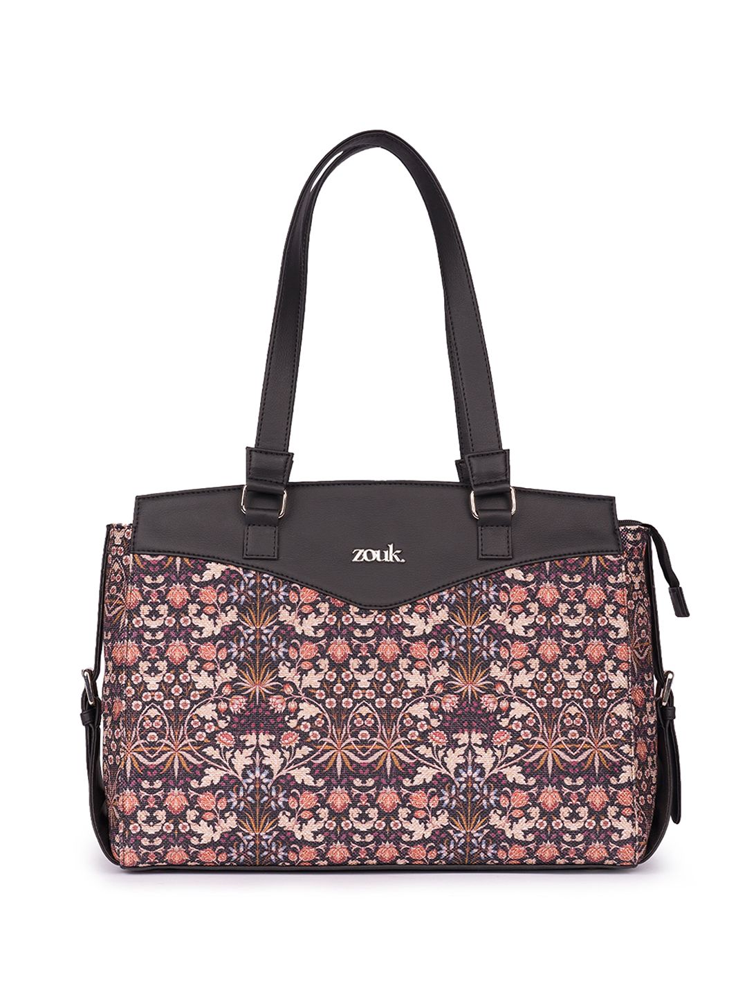 ZOUK Floral Printed Structured Jute Shoulder Bag