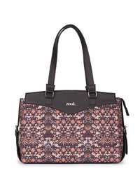 ZOUK Floral Printed Structured Jute Shoulder Bag