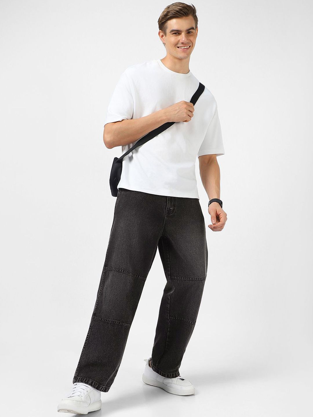 Urbano Fashion Baggy Fit Cut and Sew Panelled Jeans