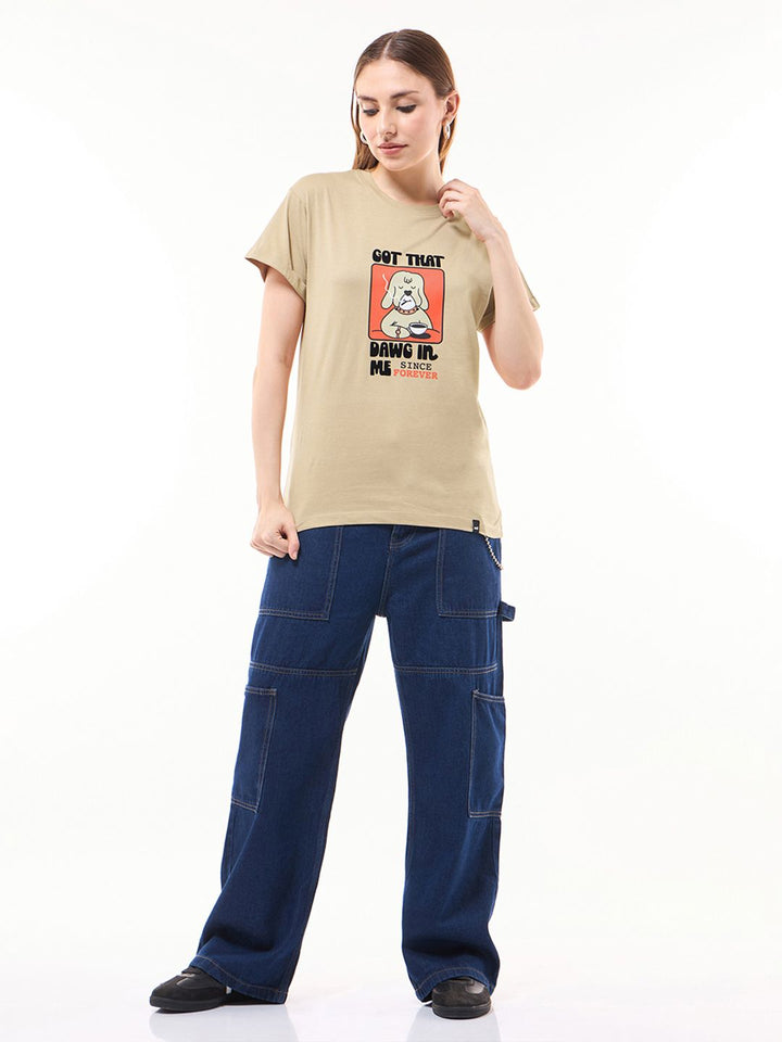 Bewakoof Women Graphic Printed Round Neck Pure Cotton Relaxed Fit T-shirt