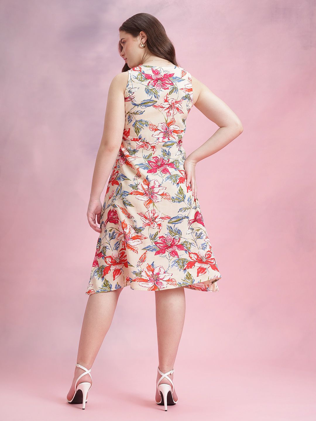 DressBerry Floral Print V-Neck Midi A-Line Dress
