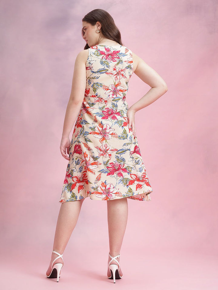 DressBerry Floral Print V-Neck Midi A-Line Dress