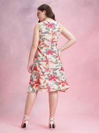 DressBerry Floral Print V-Neck Midi A-Line Dress