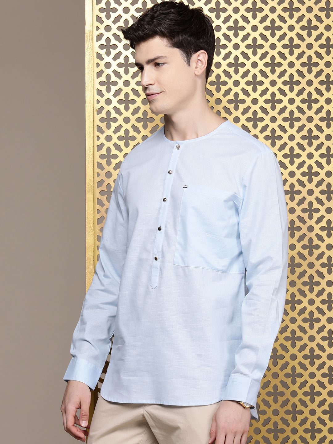 House of Pataudi Solid Round-Neck Rozana Kurta