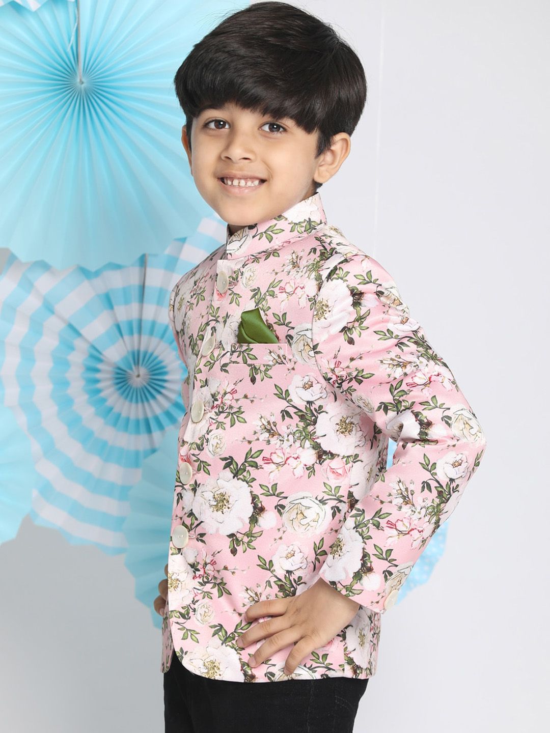 VASTRAMAY Boys Floral Printed Slim-Fit Bandhgala Jodhpuri Blazer
