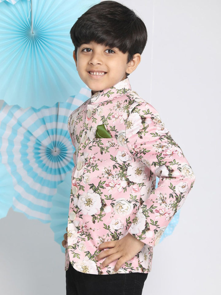 Vastramay Boys Floral Printed Slim-Fit Bandhgala Jodhpuri Blazer