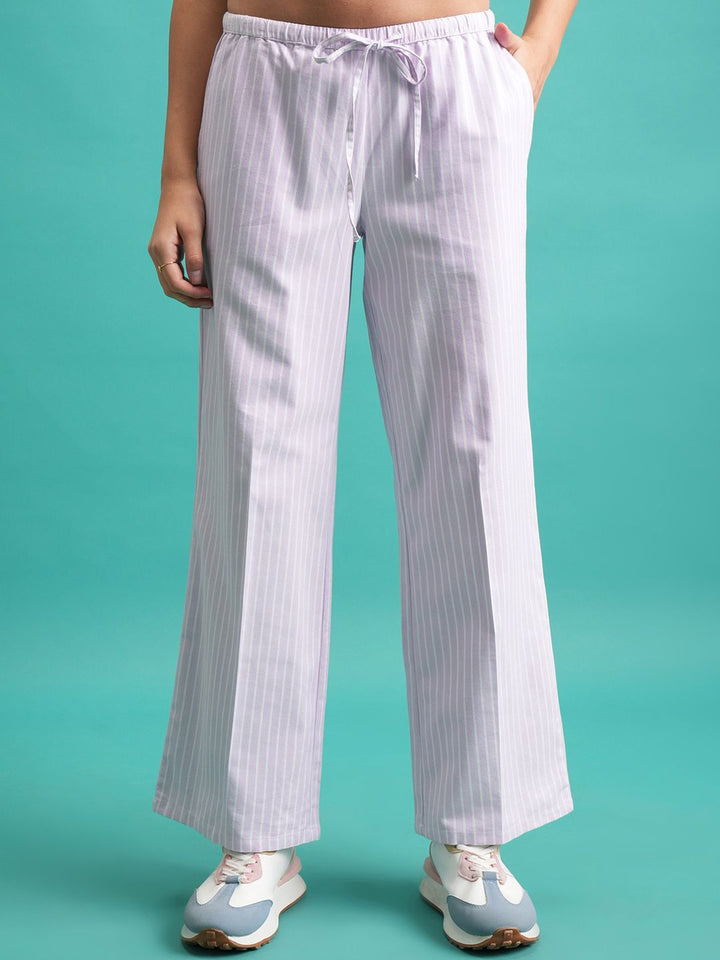 Tokyo Talkies Purple Striped Cotton Shirt With Trouser Co-Ords