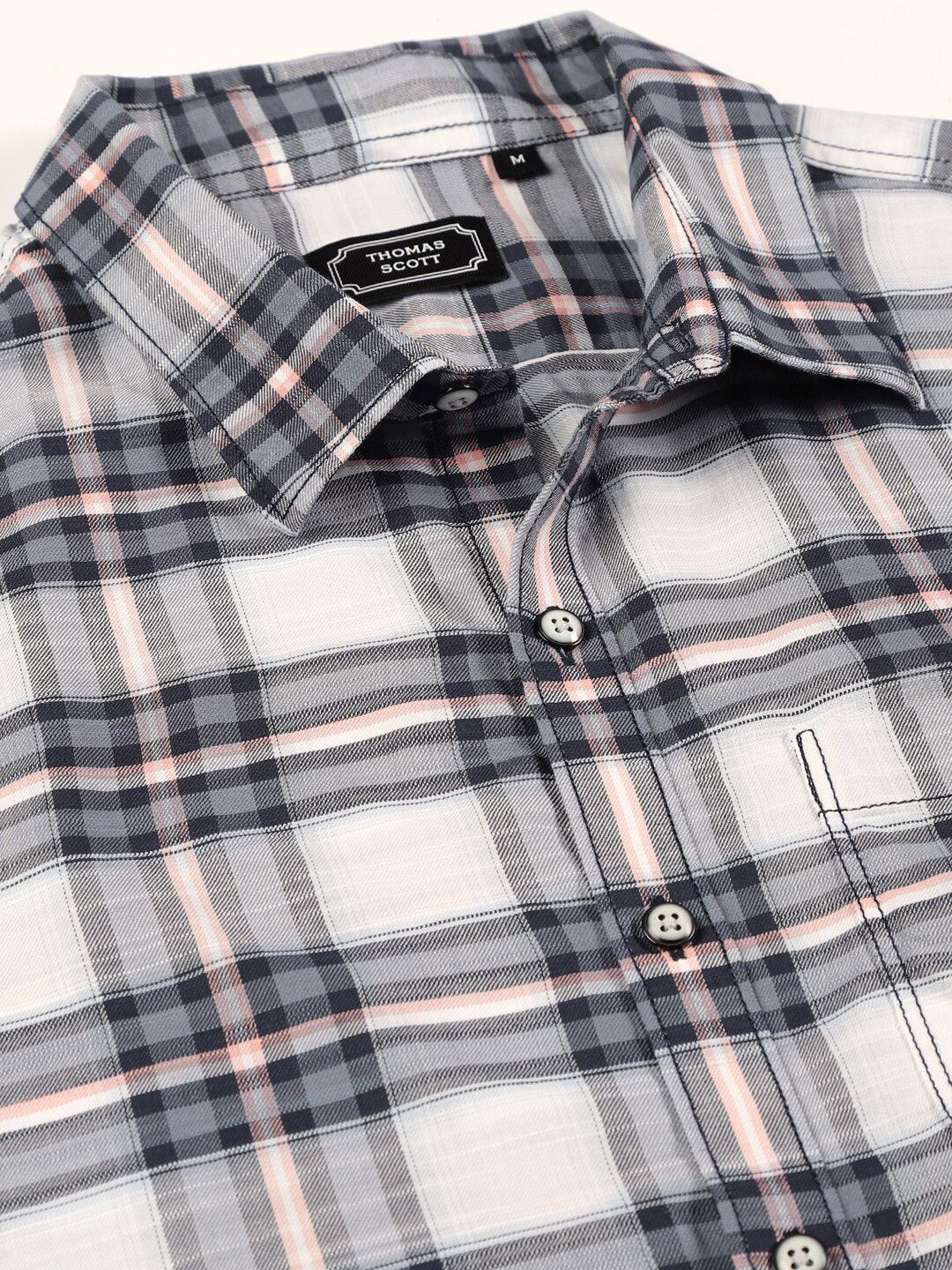 Thomas Scott Tartan Checked Smart Slim Fit Opaque Pure Cotton Casual Shirt
