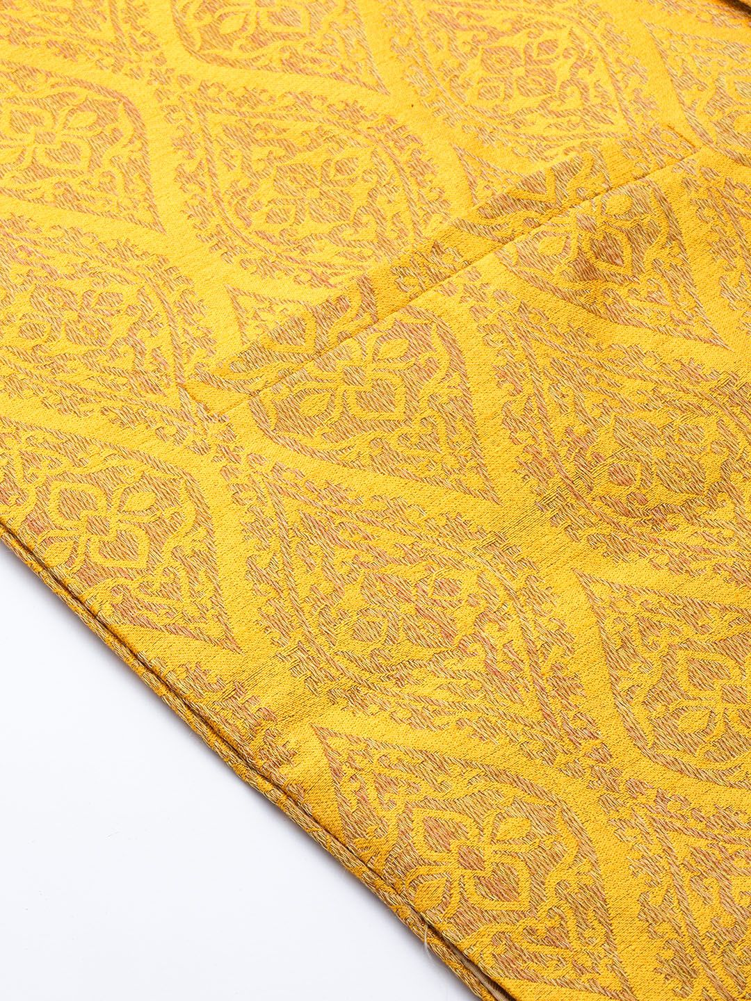 SOJANYA Kurta Motif Etnik Mustard Kuning & Putih Putih dengan Churidar