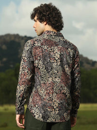Kampus Sutra Lelaki Santai Fit Button-Down Collar Floral Printed Shirt Shirt
