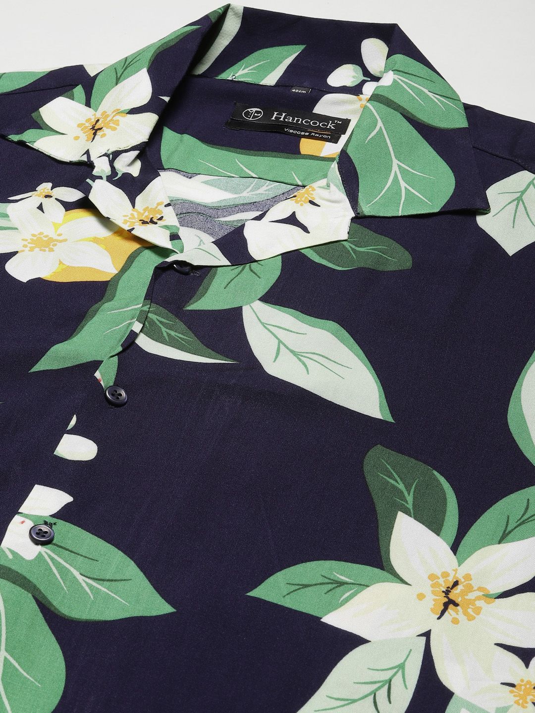 Hancock Men Navy & Green Printed Relaxed Fit Casual Resort Shirt