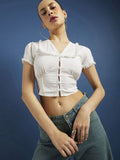 DressBerry Boho Chic Smocked Shirt-Style Crop Top