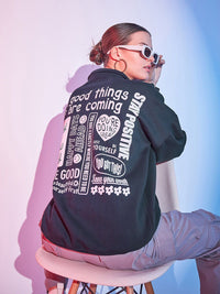 STREET 9 Typography Printed Mock Collar Half Zipper Fleece & Cotton Pullover Sweatshirt