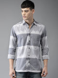 Bene Kleed Men Grey & Blue Slim Fit Self Design Casual Shirt