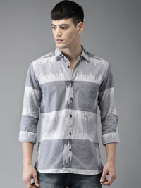 Bene Kleed Men Grey & Blue Slim Fit Self Design Casual Shirt