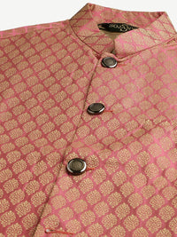 SOJANYA Men Cream-Coloured Solid Kurta with Churidar & Nehru Jacket
