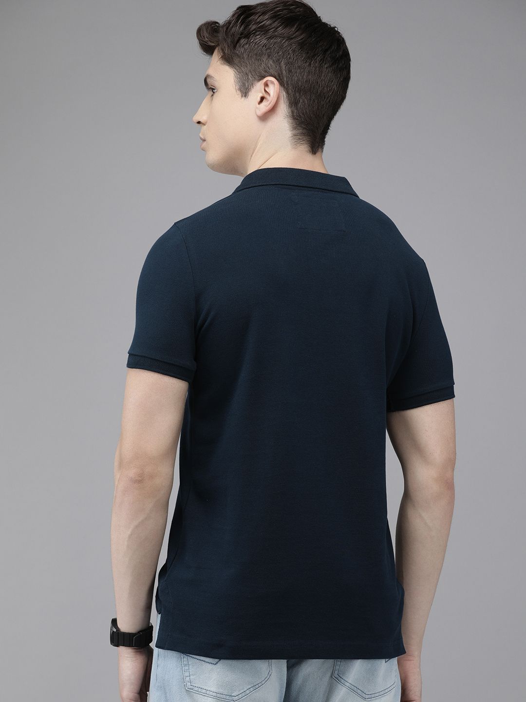 THE BEAR HOUSE Men Navy Blue Polo Collar Slim Fit T-shirt