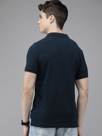THE BEAR HOUSE Men Navy Blue Polo Collar Slim Fit T-shirt