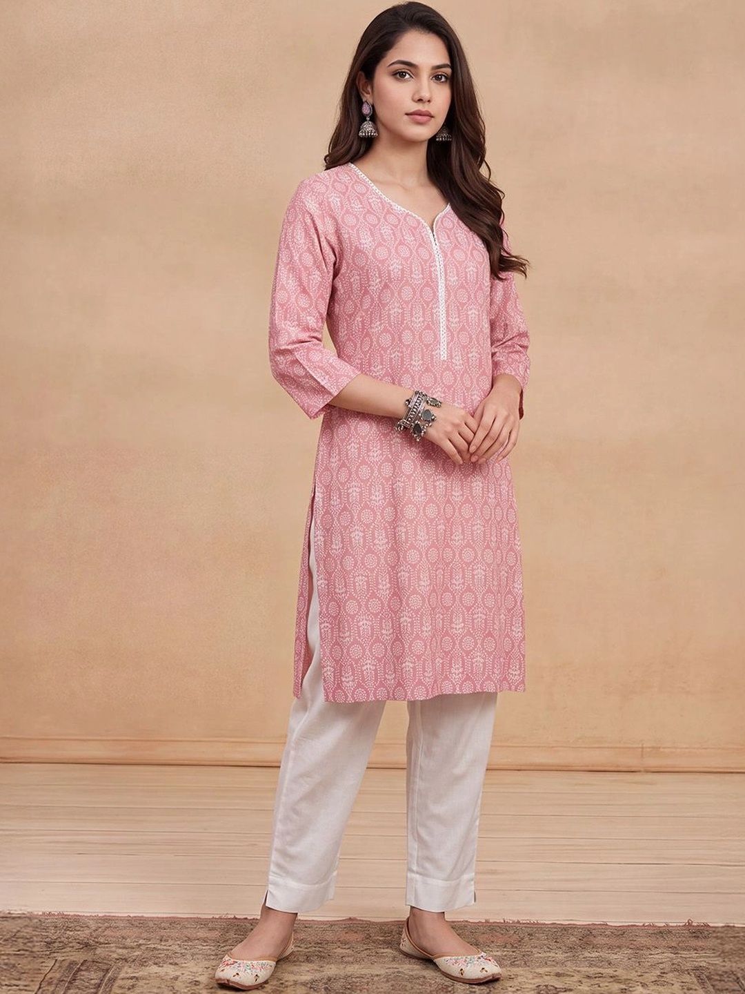 Rumah Wanita Chikankari Motif Etnik Cetakan Indie Cetakan Kurta