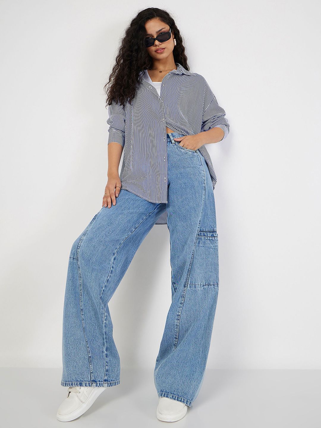 SASSAFRAS Oversized Striped Spread Collar Casual Shirt