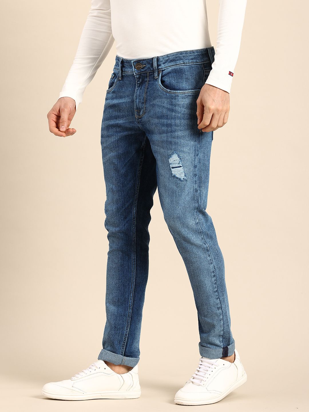 Being Human Men Skinny Fit Low Distress Heavy Fade Stretchable Jeans