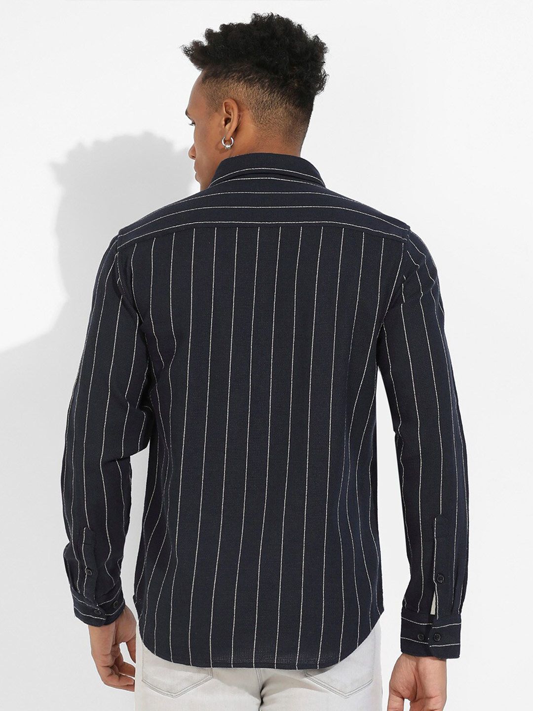 Campus Sutra Classic Striped Spread Collar Cotton Casual Shirt