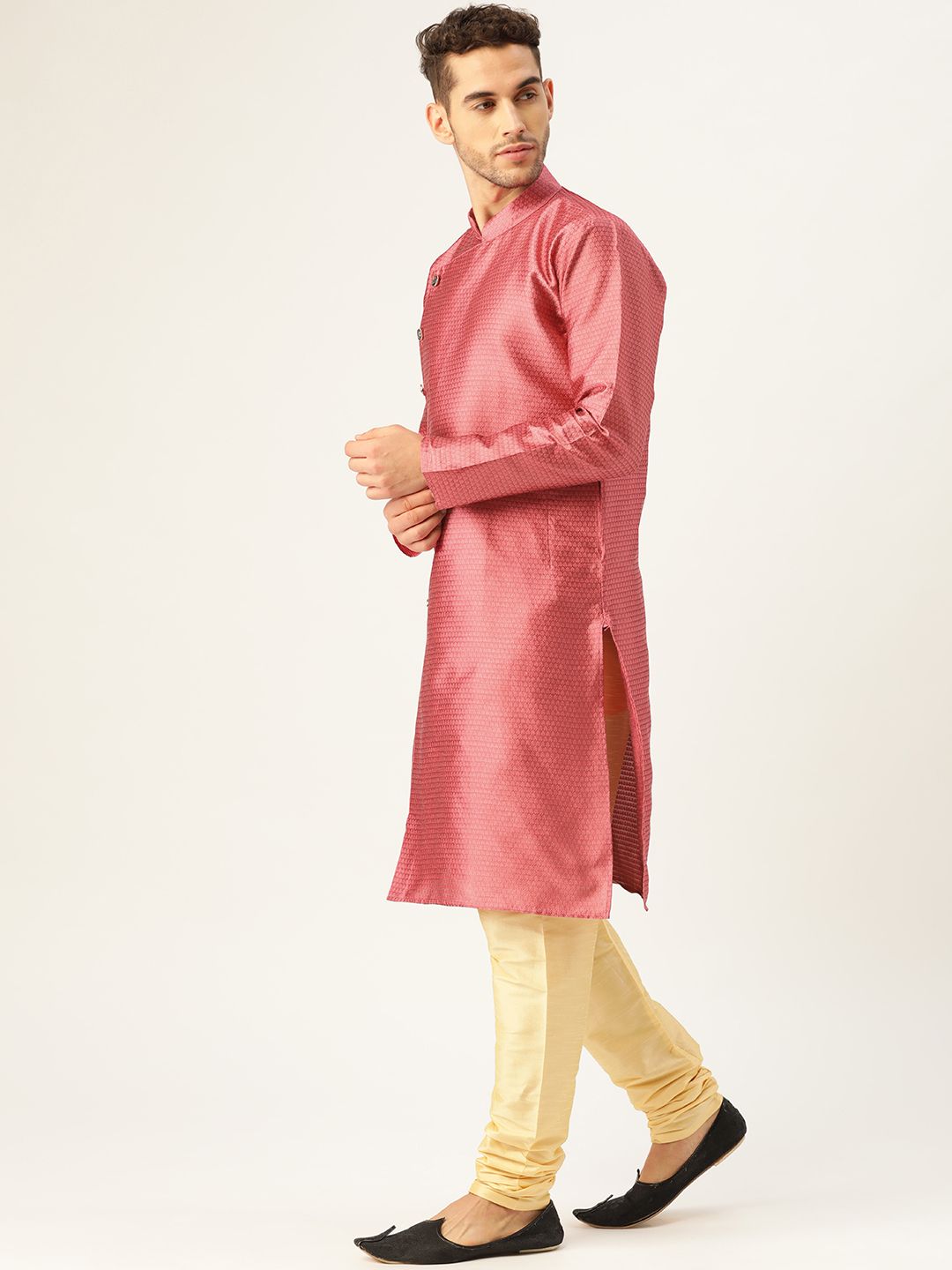 SOJANYA Men Pink Woven Design Straight Kurta