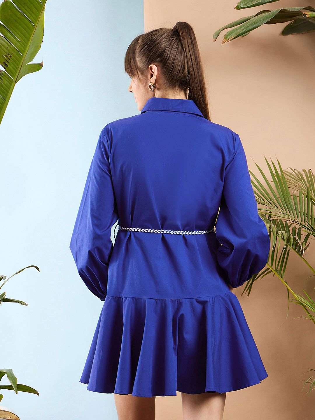 Sassafras Puff Lengan Pakaian Kapas Belted