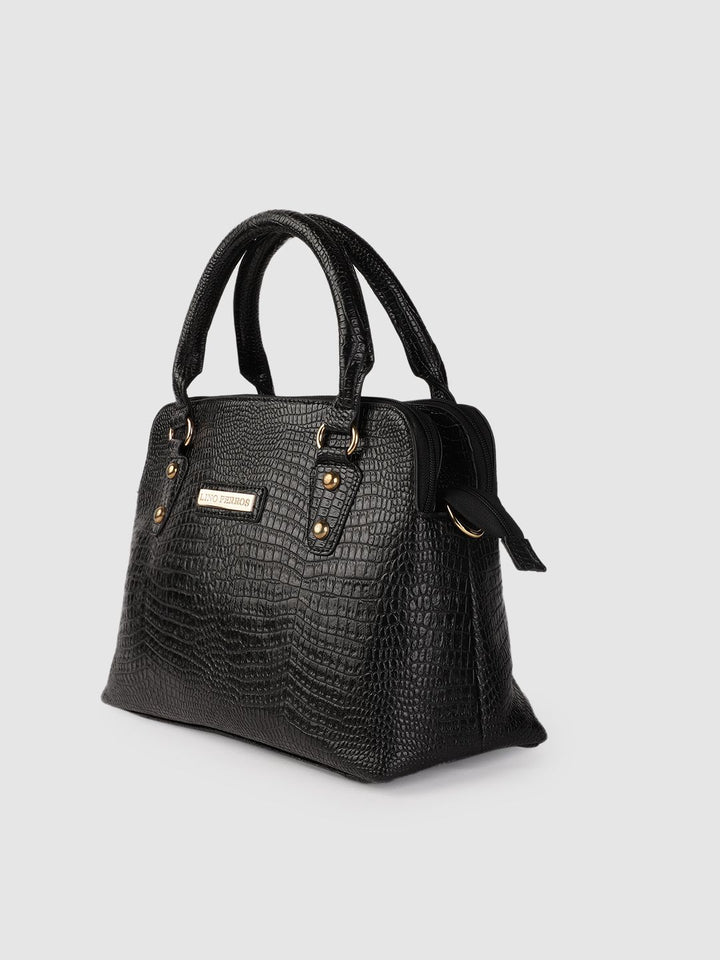 Lino Perros Black Croc Textured Handheld Bag