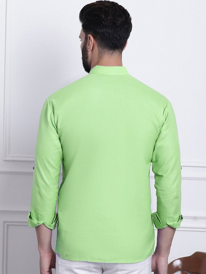 SOJANYA Mandarin Collar Roll Up Sleeves Kurta