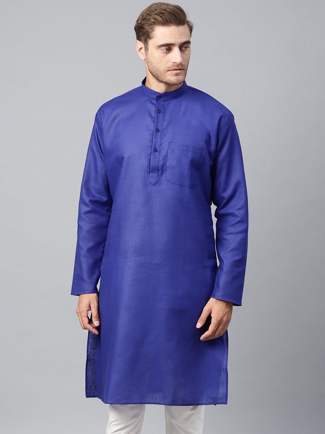 SOJANYA Men Blue Solid Straight Kurta