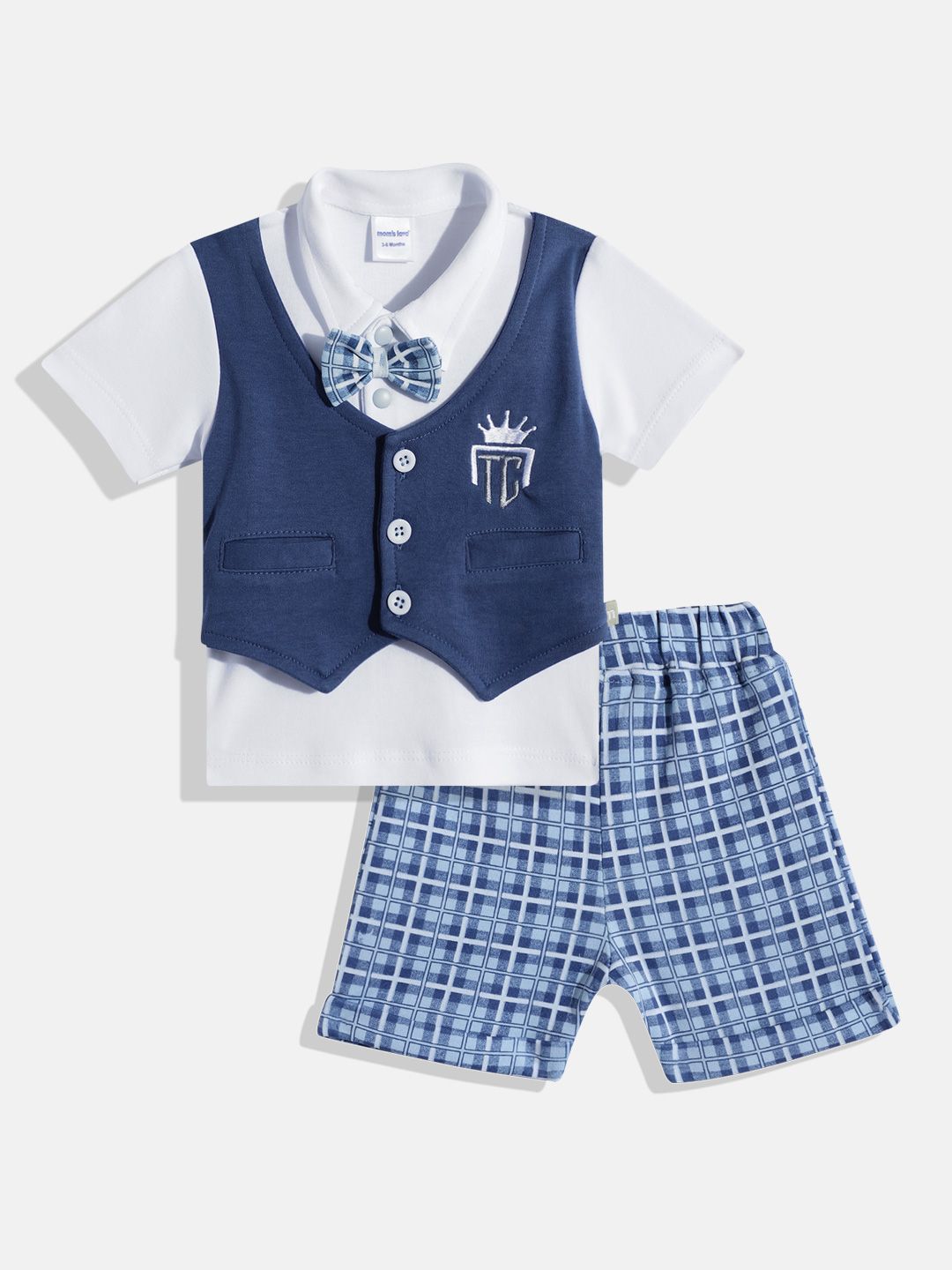 Moms Love Infant Boys Pure Cotton Colourblocked T-shirt with Shorts