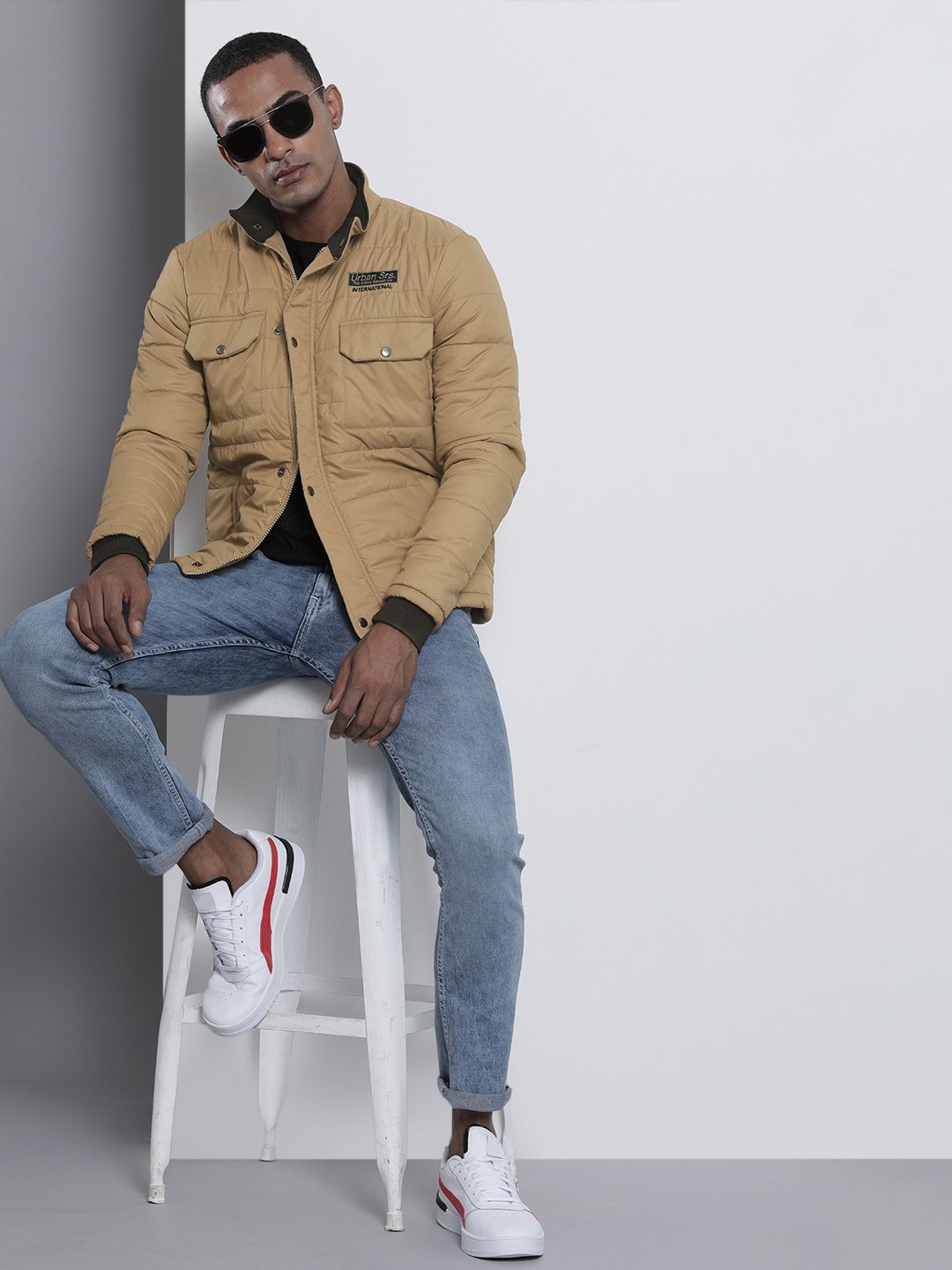 The Indian Garage Co Men Zip-Front Puffer Jacket with Flap-Button Pockets