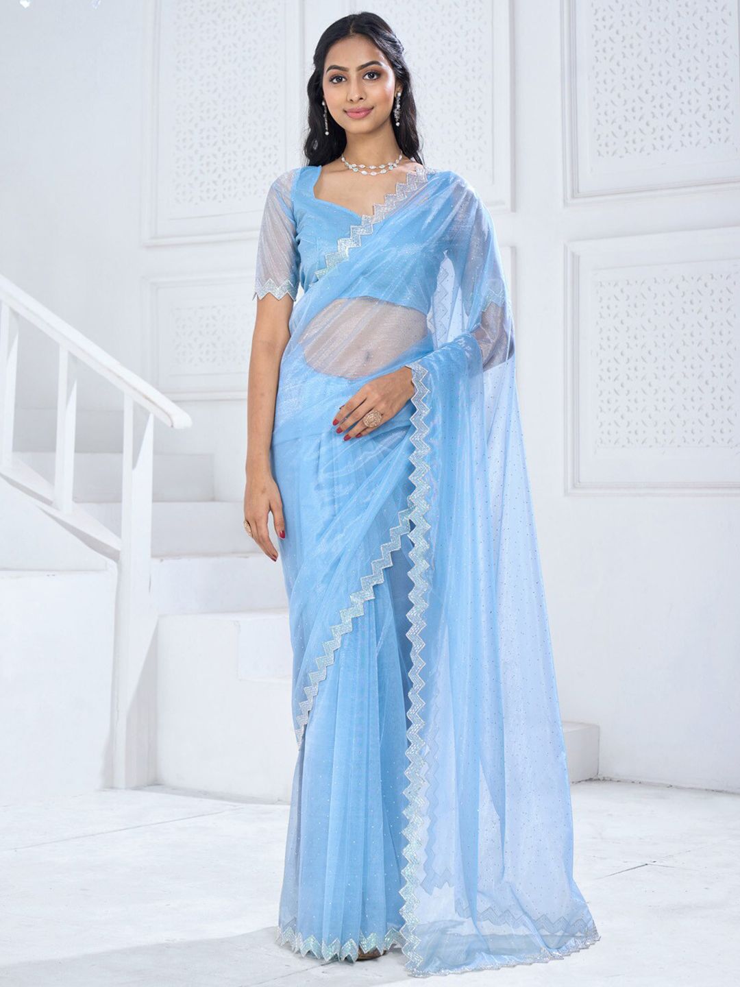 Saree mall Embellished Beads and Stones Organza Saree