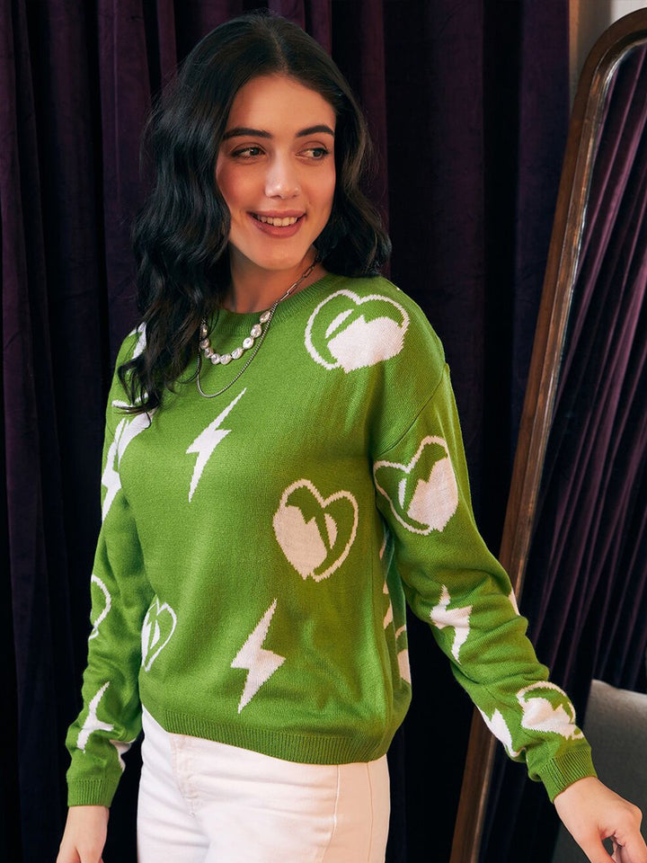 Berrylush Conversational Printed Acrylic Pullover
