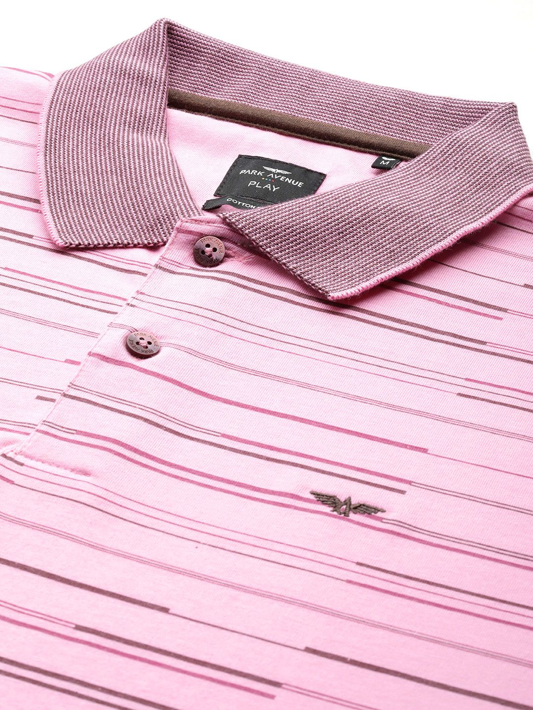 Park Avenue Men Striped Polo Collar Slim Fit T-shirt
